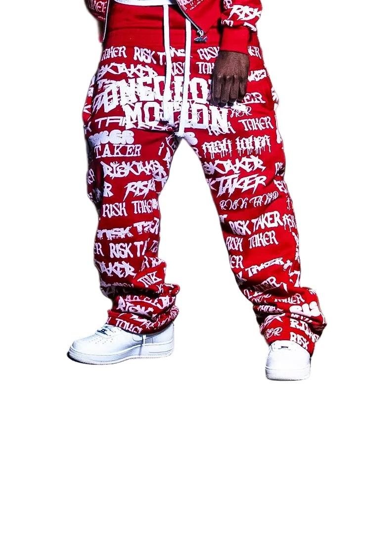 ONEOFONE GRAFFITI DOUBLE WAIST PANTS (Red)