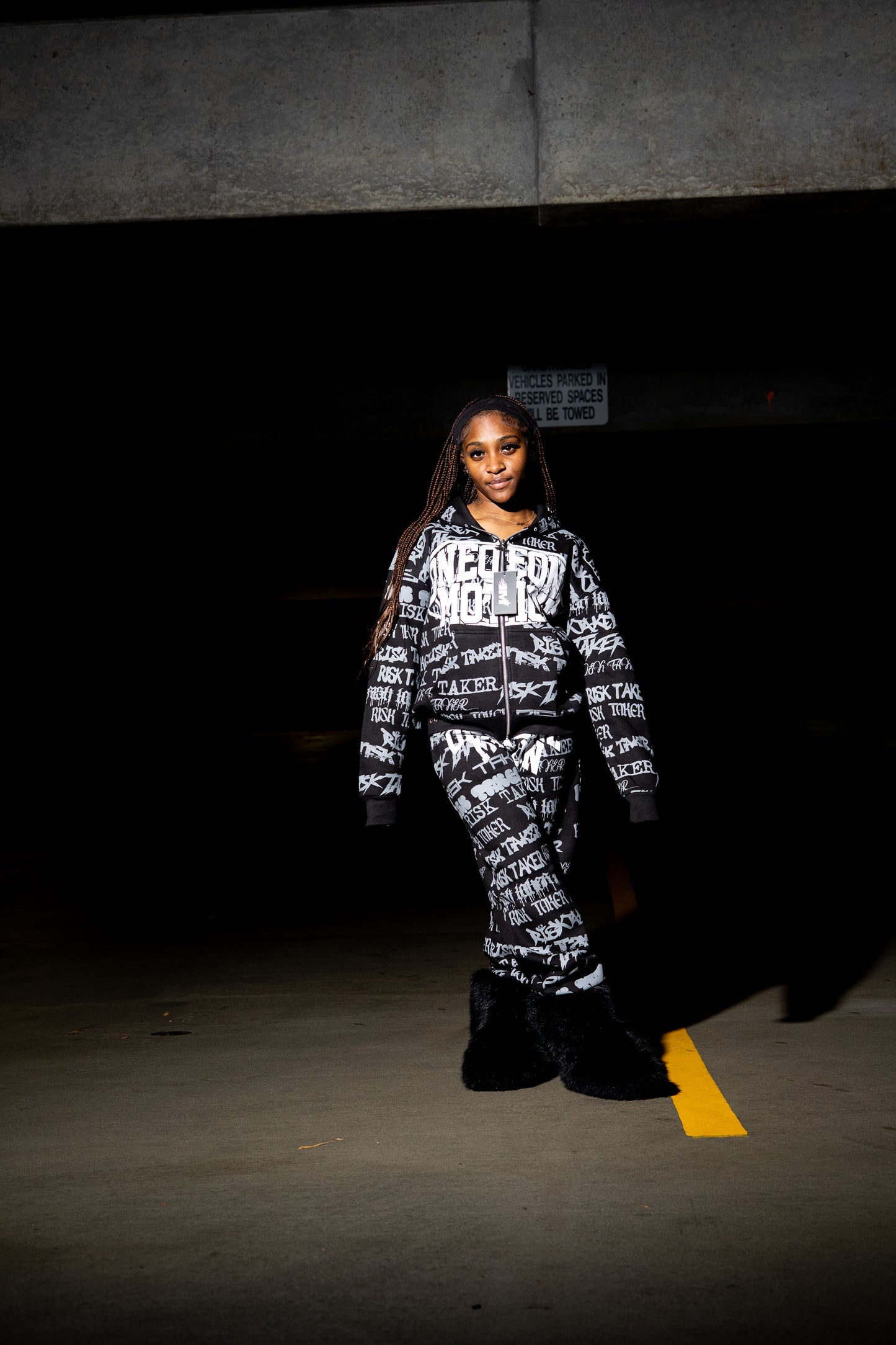 ONEOFONE GRAFFITI DOUBLE WAIST PANTS (Black)